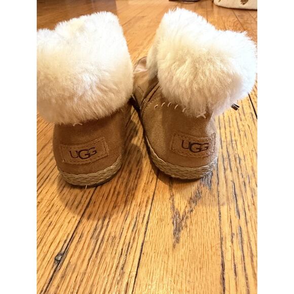 UGG Elowen Boots Womens Size 9 Brown Suede Shearling Fur Cuff Zip Ankle - Picture 3 of 8